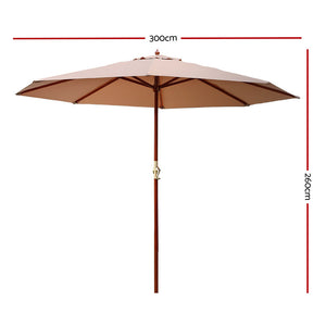 3m Outdoor Umbrella | Pole | Umbrellas | Beach Garden Sun Stand | Patio | Beige