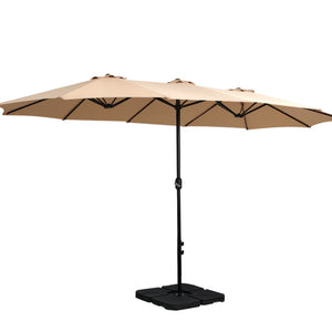4.57m Outdoor Umbrella | w/Base Stand | Beach Pole Garden Tilt | Beige