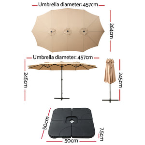 4.57m Outdoor Umbrella | w/Base Stand | Beach Pole Garden Tilt | Beige