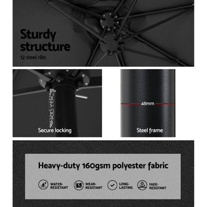 4.57m Outdoor Umbrella | w/Base Stand | Beach Pole Garden Tilt | Black