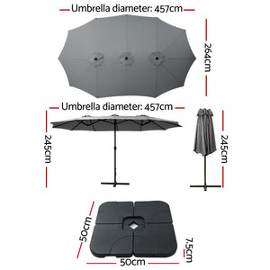 4.57m Outdoor Umbrella | w/Base Stand | Beach Pole Garden Tilt | Charcoal
