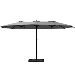 4.57m Outdoor Umbrella | w/Base Stand | Beach Pole Garden Tilt | Charcoal