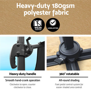 3m Outdoor Umbrella | Cantilever | 360 Degree Tilt | Beach | Roma | Beige