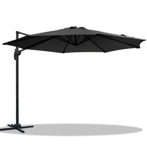 3m Outdoor Umbrella | Cantilever | 360 Degree Tilt | Beach | Roma | Black