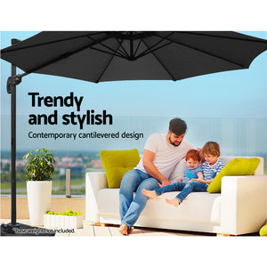 3m Outdoor Umbrella | Cantilever | 360 Degree Tilt | Beach | Roma | Black