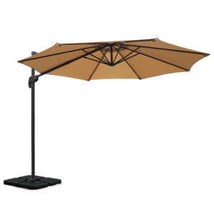 3m Outdoor Umbrella | w/Base | Cantilever Beach Roma | 360 Degree Tilt | Beige