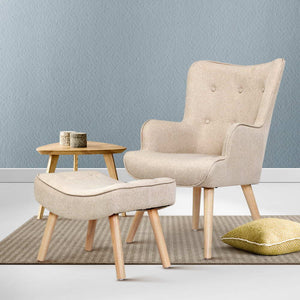 Beige Armchair Lounge With Included Ottoman