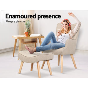 Beige Armchair Lounge With Included Ottoman
