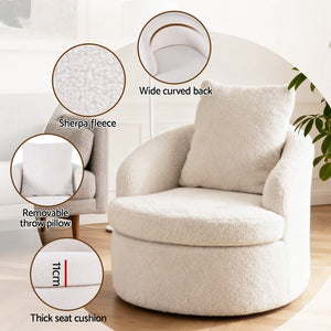 Round Swivel Armchair | Includes Extra Pillow | White