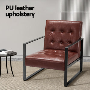Armchair | Lounge Chair | Accent Chairs | PU Leather Sofa | Brown | Metal Frame