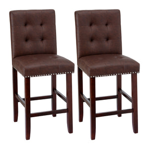 Bar Stools Set 2pc | PU Leather Seat Wooden Legs | Ada | Brown