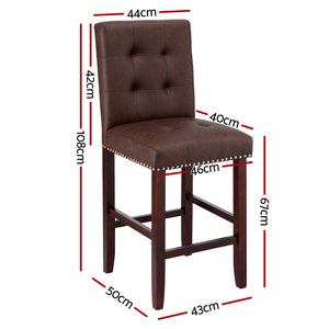 Bar Stools Set 2pc | PU Leather Seat Wooden Legs | Ada | Brown