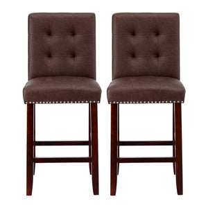 Bar Stools Set 2pc | PU Leather Seat Wooden Legs | Ada | Brown