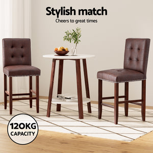 Bar Stools Set 2pc | PU Leather Seat Wooden Legs | Ada | Brown