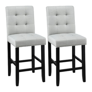 Bar Stools Set 2pc | Fabric Seat Wooden Legs | Ada | Grey