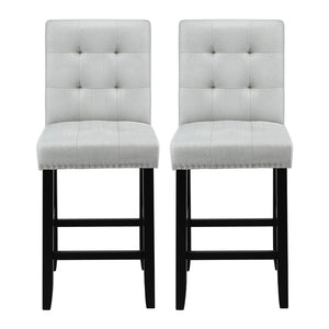 Bar Stools Set 2pc | Fabric Seat Wooden Legs | Ada | Grey