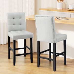 Bar Stools Set 2pc | Fabric Seat Wooden Legs | Ada | Grey