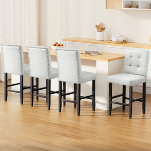 Bar Stools Set 4pc | Ada Style | Fabric Seat | Wooden Legs | Grey