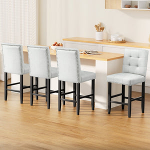 Bar Stools Set 4pc | Ada Style | Fabric Seat | Wooden Legs | Grey