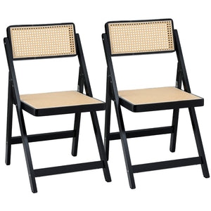 Dining Chairs Set of 2 | Wooden Rattan | Foldable Design | Black