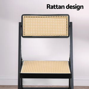 Dining Chairs Set of 2 | Wooden Rattan | Foldable Design | Black