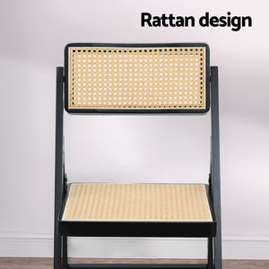 Dining Chairs 4pc | Wooden Rattan | Foldable Design | Black Finish