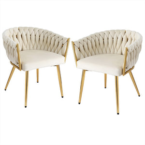 Artiss 2x Velvet Dining Chairs | Armchair | Beige | Upholstered | Modern