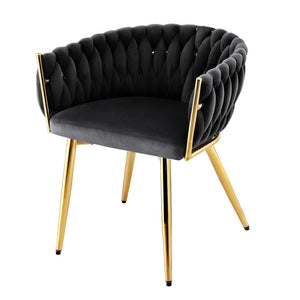 Dining Chair | Single Armchair | Velvet Weaving Design | Black | Cafe, Kitchen & Lounge Seating