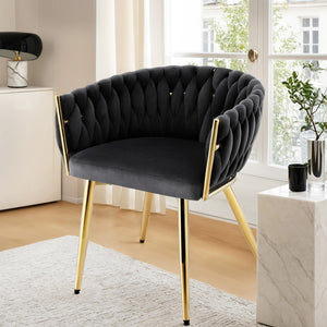 Dining Chair | Single Armchair | Velvet Weaving Design | Black | Cafe, Kitchen & Lounge Seating