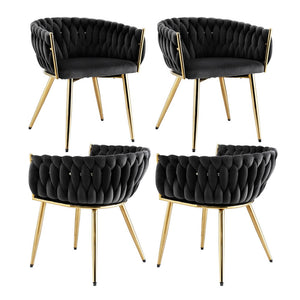 Dining Chairs Set of 4 | Velvet Armchairs | Black Upholstery | Modern Kitchen & Lounge Seating