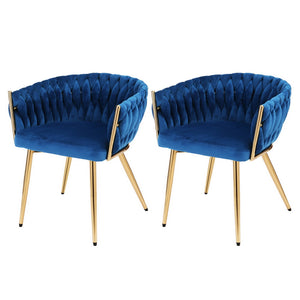 Dining Chairs Set | 2 Velvet Weaving Armchairs | Blue