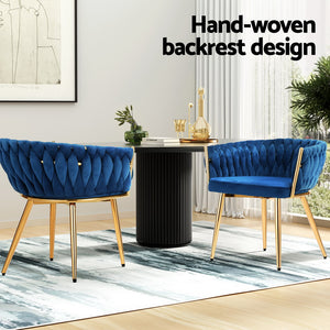 Dining Chairs Set | 2 Velvet Weaving Armchairs | Blue