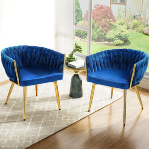 Dining Chairs Set | 2 Velvet Weaving Armchairs | Blue