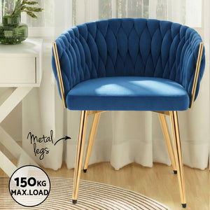 Dining Chairs Set of 4 | Velvet Woven Armchairs | Blue