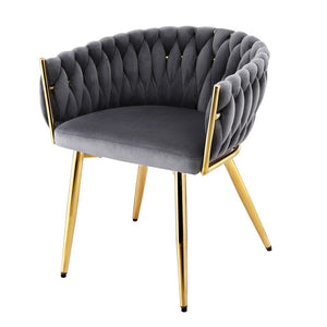 Dining Chair | Single Armchair | Velvet Weaving Design | Grey | Cafe, Kitchen & Lounge Seating