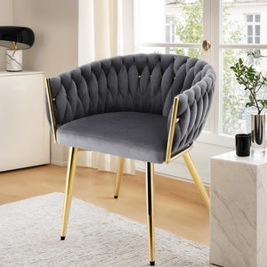 Dining Chair | Single Armchair | Velvet Weaving Design | Grey | Cafe, Kitchen & Lounge Seating