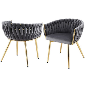 Dining Chairs Set of 2 | Velvet Armchairs | Grey Upholstery | Modern Kitchen & Lounge Seating