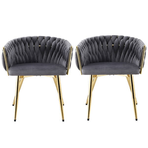 Dining Chairs Set of 2 | Velvet Armchairs | Grey Upholstery | Modern Kitchen & Lounge Seating