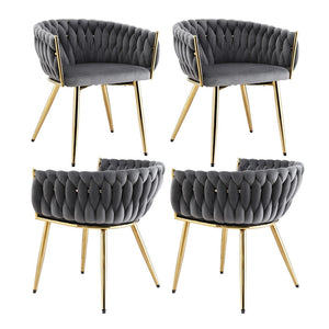Dining Chairs Set of 4 | Velvet Armchairs | Grey Upholstery | Modern Kitchen & Lounge Seating