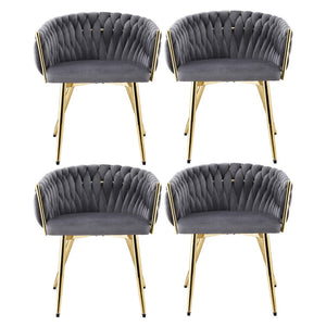 Dining Chairs Set of 4 | Velvet Armchairs | Grey Upholstery | Modern Kitchen & Lounge Seating
