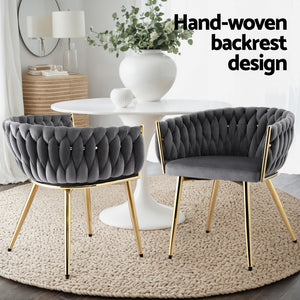 Dining Chairs Set of 4 | Velvet Armchairs | Grey Upholstery | Modern Kitchen & Lounge Seating