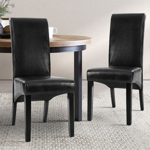 Dining Chairs | Set of 2 | Leather Parsons Chair | Black