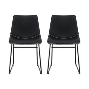 Dining Chairs Set 2pc | Retro Style | Leather | Black