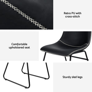 Dining Chairs Set 2pc | Retro Style | Leather | Black