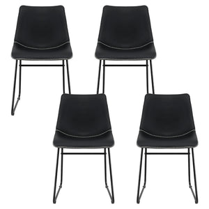 PU Leather Retro Accent Chairs Set 4pc | Black (Version B)