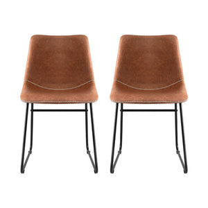 Dining Chairs Set 2pc | Retro Style | PU Leather | Brown