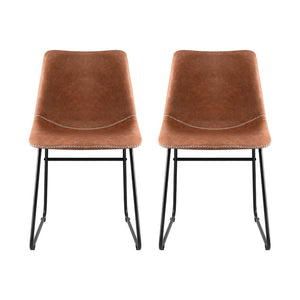 Dining Chairs Set 2pc | Retro Style | PU Leather | Brown