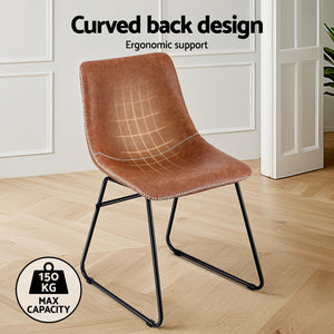 Dining Chairs Set 2pc | Retro Style | PU Leather | Brown