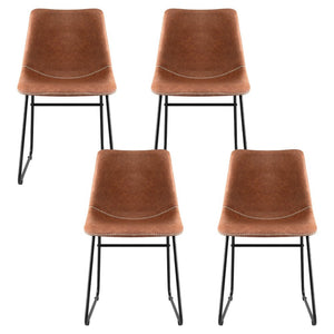 PU Leather Retro Cafe Chairs Set 4pc | Brown (Version B)
