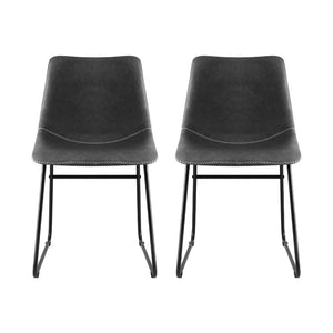 Dining Chairs Set 2pc | Retro Style | PU Leather | Grey